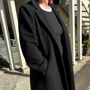 Albert Nipon Black Wool Cashmere Blend Coat with hood Women’s Size 8 Made in USA